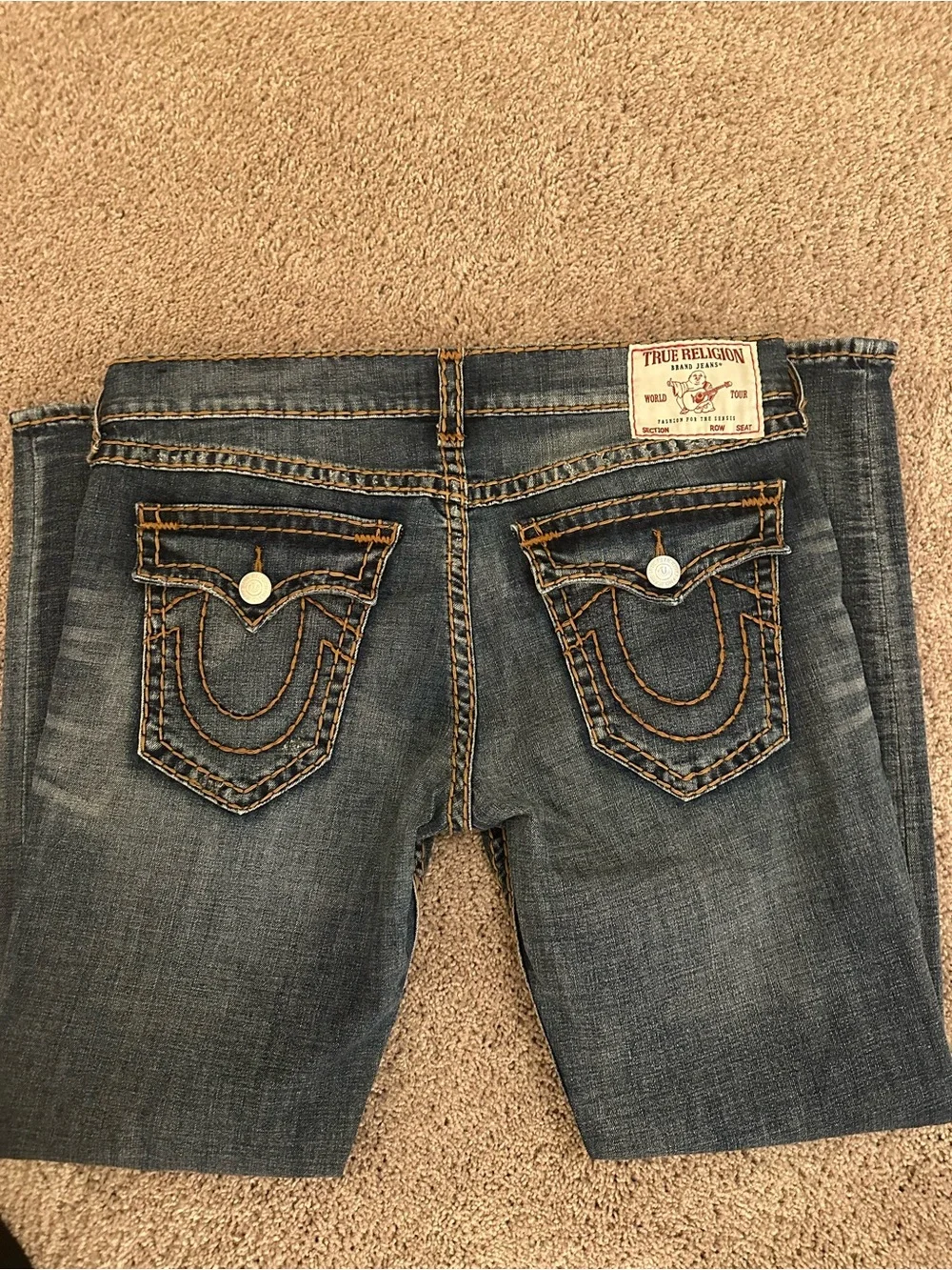 True Religion Men’s Blue Denim Jeans - Classic Pocket Stitch